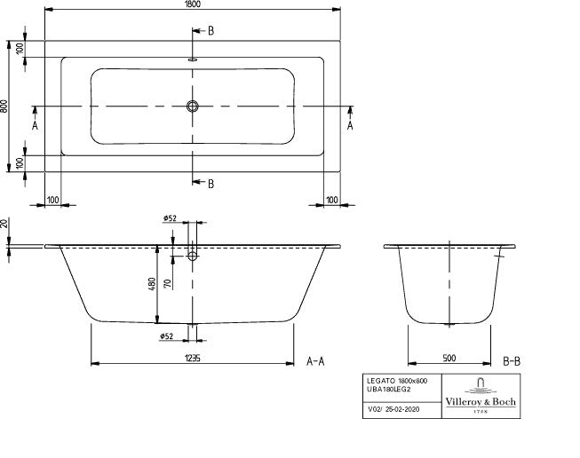Villeroy & Boch Badewanne Legato 1800x800mm Whirlpool Combipool Entry Stone White