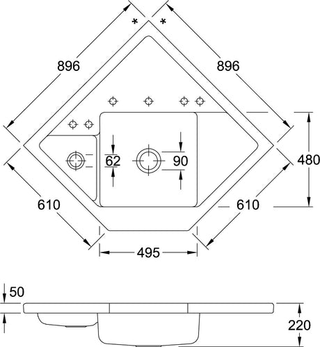 Villeroy & Boch Monumentum Eckmodul Graphit Ceramicplus – Keramikspüle 896 x 896 mm