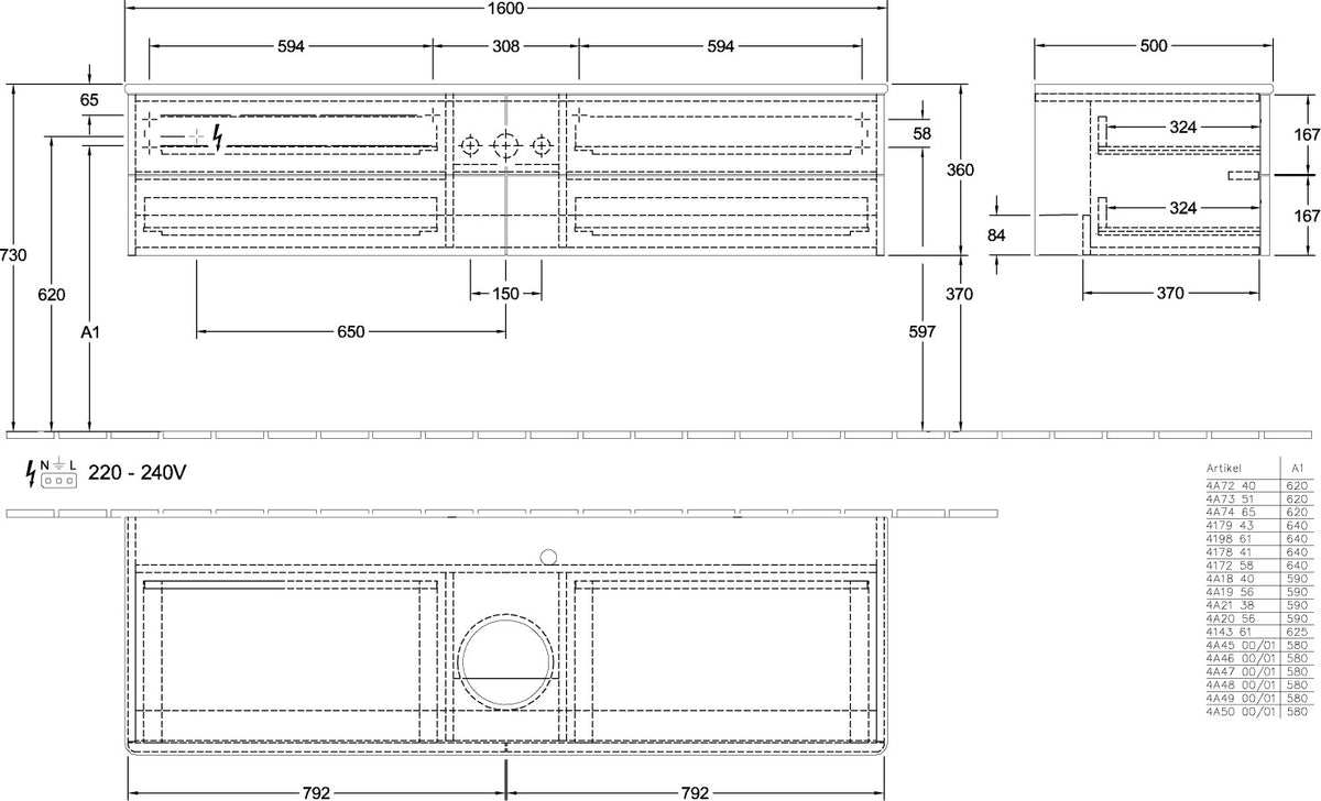 Villeroy & Boch Waschbeckenunterschrank Antao L25010 1600 mm Silk Grey Matt mit 4 Auszügen und LED-Beleuchtung