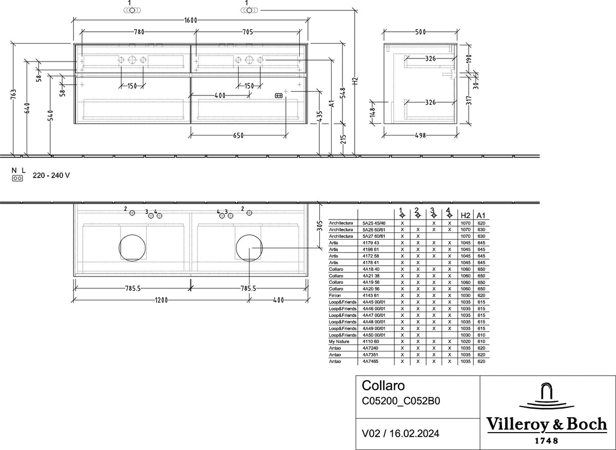 Villeroy & Boch Waschtischunterschrank Collaro C052 Stone Oak 1600 mm – 4 Auszüge, Push-Open