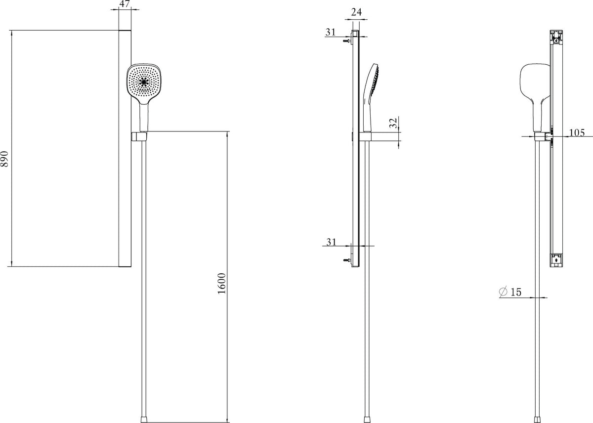 Villeroy & Boch Duschgarnitur Infinity Showers TVS1 – Eckig, Chrom, 105 x 890 mm