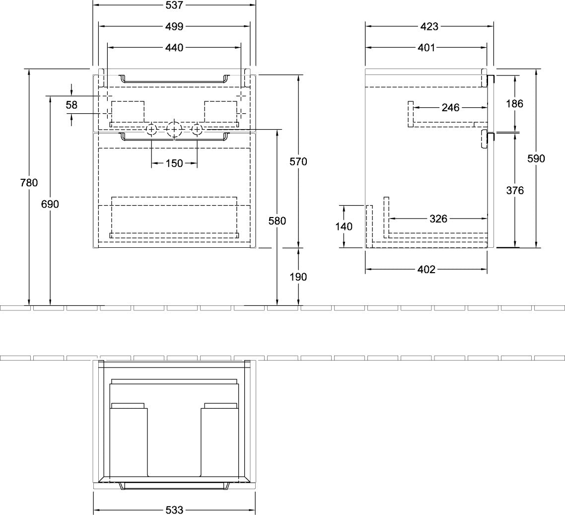 Villeroy & Boch Subway 2.0 Waschbeckenunterschrank A90810, 537 mm, White Matt, mit SoftClosing