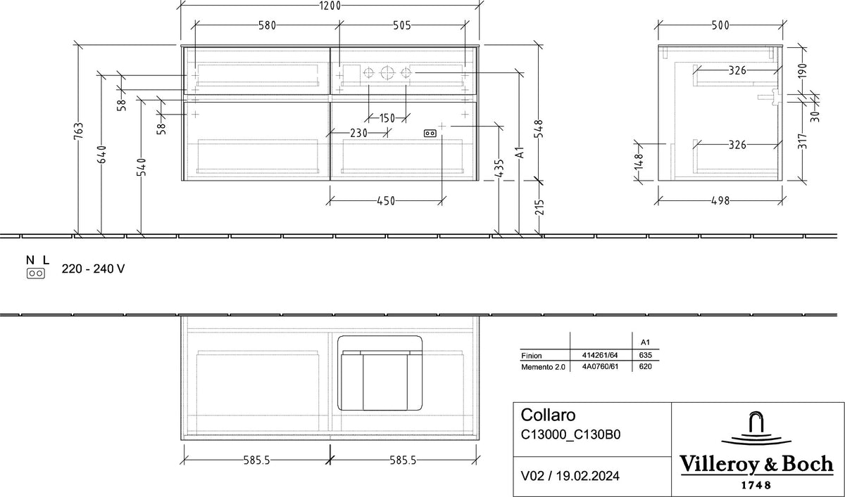 Villeroy & Boch Waschbeckenunterschrank Collaro C130 B0 1200 mm Cashmere Grey mit Beleuchtung und SoftClosing