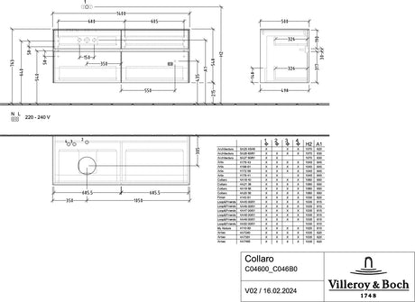 Villeroy & Boch Waschtischunterschrank Collaro C046 B0 1400 mm Nordic Oak mit Beleuchtung