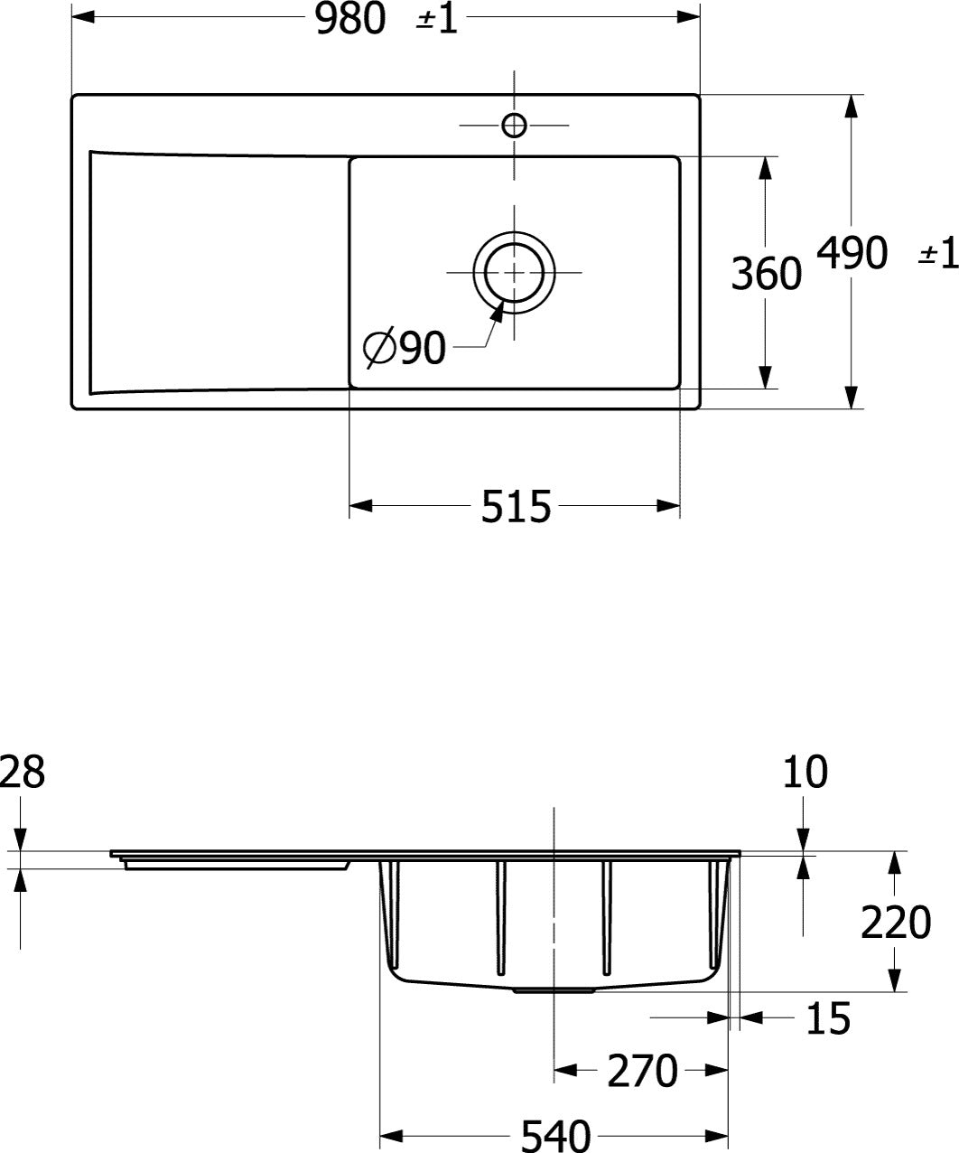 Villeroy & Boch Subway Style 60 Flat Spüle 980x490mm Ivory CeramicPlus flächenbündig