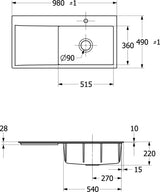 Villeroy & Boch Subway Style 60 Flat Spüle 980x490mm Ivory CeramicPlus flächenbündig