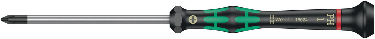 WERA Elektronik-Feinmechanik-Schraubendreher 2050 PH 1, Klingenlänge 80 mm, Kraftform-Micro-Griff