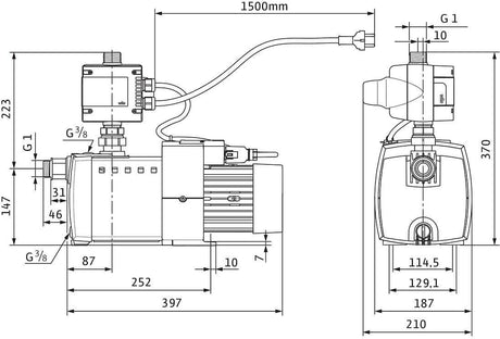 Wilo Hochdruck-Kreiselpumpe HiMulti 3 C 1-24 P, G1, 1x230V, 400W – Selbstansaugend mit HiControl 1