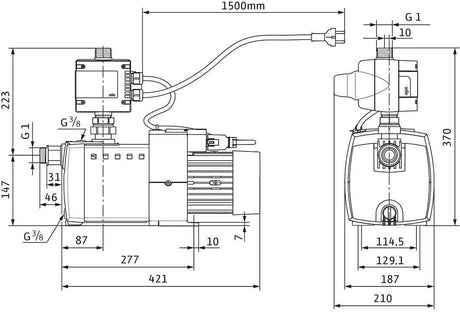 Wilo Hochdruck-Kreiselpumpe HiMulti 3 C 1-24 P, G1, 1x230V, 400W – Selbstansaugend mit HiControl 1