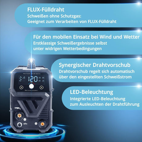 STAHLWERK Fülldrahtschweißgerät Mini FLUX 120 ST Digital mit Zubehör 20-120 A