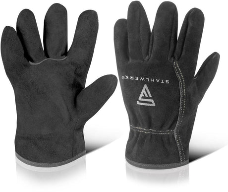 STAHLWERK Schweißerhandschuhe Gr. XL Schwarz EN 388:2016 PSA II aus Rindspaltleder