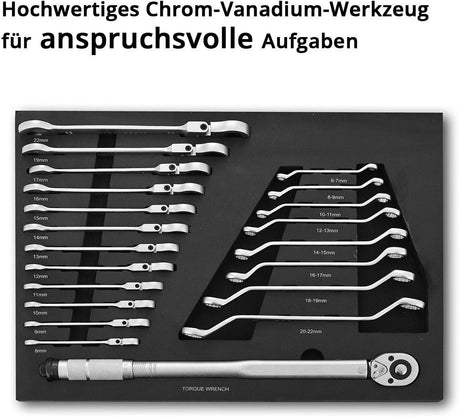 STAHLWERK Werkzeugmodul 21-teilig Schraubenschlüssel-Satz mit Drehmomentschlüssel