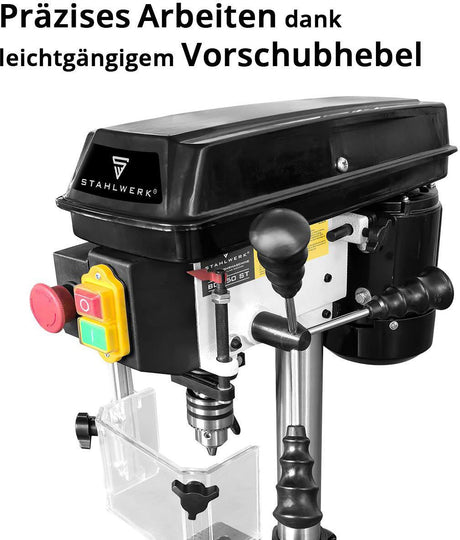 STAHLWERK Säulenbohrmaschine BD-350 ST B16 – 350 W, 13 mm Bohrdurchmesser, stufenlose Höhenverstellung
