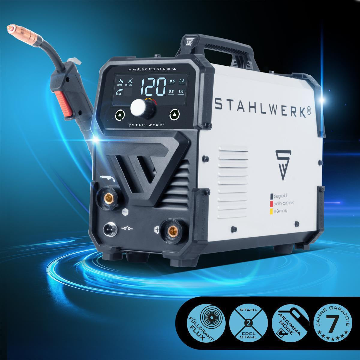 STAHLWERK Fülldrahtschweißgerät Mini FLUX 120 ST Digital mit Zubehör 20-120 A