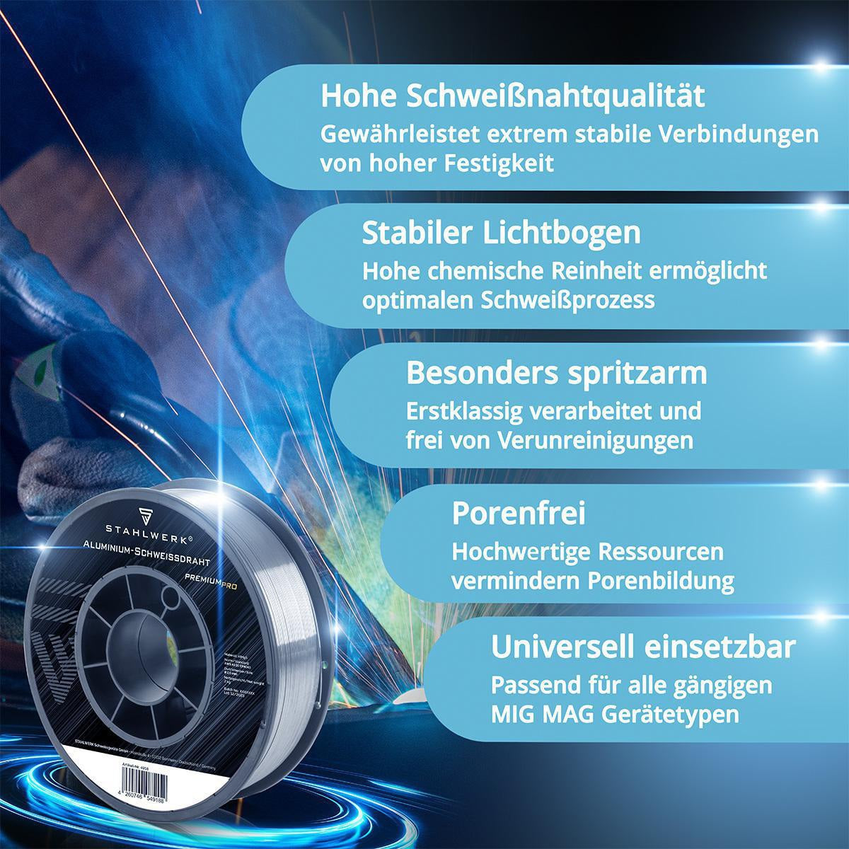 STAHLWERK Aluminium Schweißdraht ER5356 (AlMg5) 1,0 mm 2 kg – MIG MAG Universal