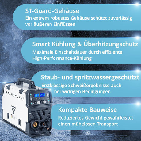 STAHLWERK CTM-416 PULS Pro Inverterschweißgerät 6-in-1 mit 160 A und Plasma-Schneider