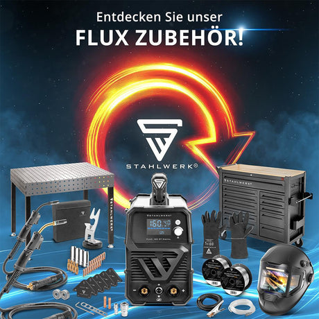 STAHLWERK Fülldrahtschweißgerät FLUX 160 ST Digital – 20-160 A, synergischer Drahtvorschub, IGBT, gasgekühlt
