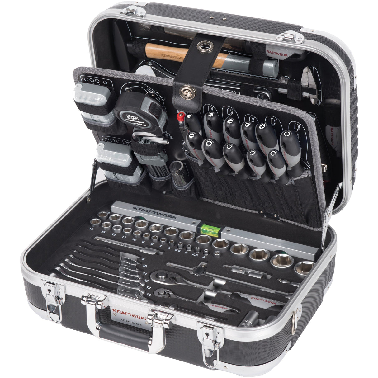 KRAFTWERK Werkzeugkoffer B100 ABS – 170-tlg. Allround-Set 1/4" + 1/2", im robusten Hartschalenkoffer - KW-202.100.100