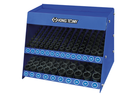 KING TONY socket organizer rack with numbered slots for metric sockets – durable workshop tool storage solution available at toprools.com