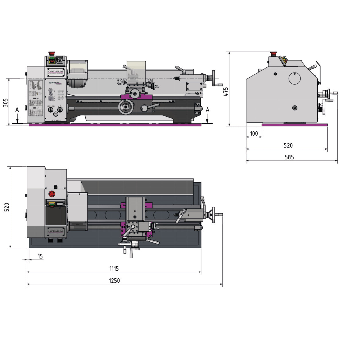 Optimum OPTIturn Leitspindeldrehmaschine TU 2506 (230 V) - Art. 3425001