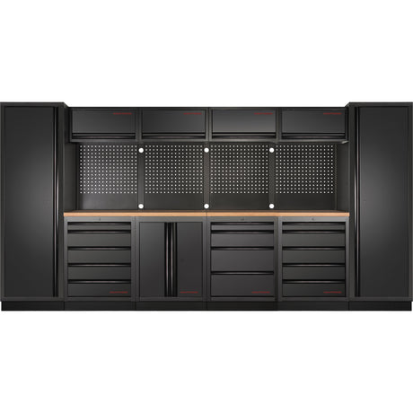 An image of a modular workshop cabinet system from the Kraftwerk Mobilio Black Edition, available on toprools.com.