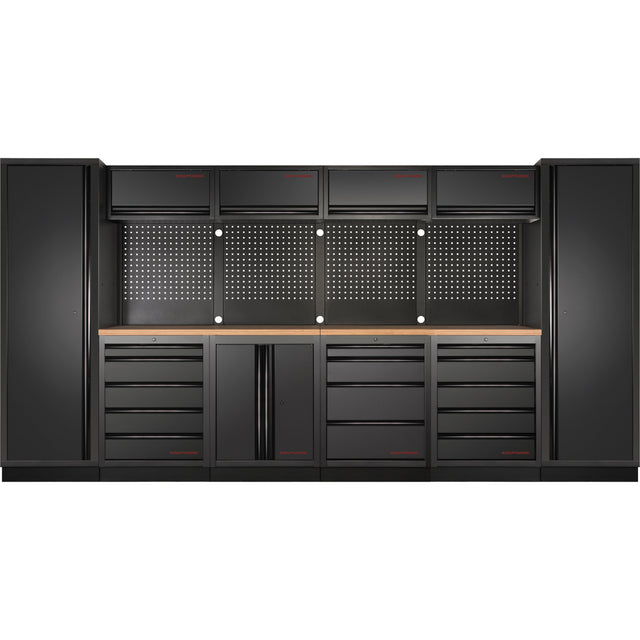 An image of a modular workshop cabinet system from the Kraftwerk Mobilio Black Edition, available on toprools.com.
