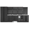 An image of a Kraftwerk Mobilio Black Edition workshop cabinet system is shown, which is a modular workbench with a stainless steel worktop and tool walls, available from toprools.com.