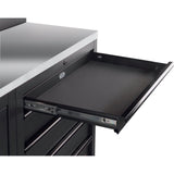 KRAFTWERK 6-Element-Schrankwand mit Vierkantlochwand, INOX-Arbeitsplatte – Länge 3920 mm - KW-3964F-BLK-IX
