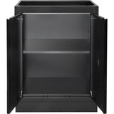 KRAFTWERK 6-Element-Schrankwand mit Vierkantlochwand, INOX-Arbeitsplatte – Länge 3920 mm - KW-3964F-BLK-IX