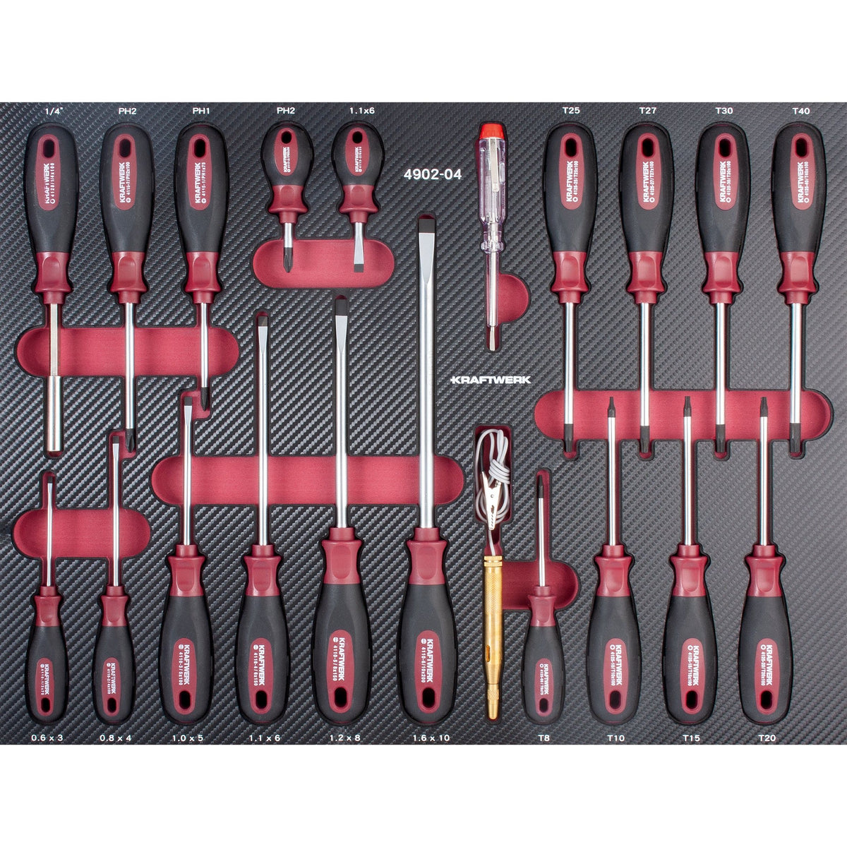 KRAFTWERK Schraubendrehersatz 21-tlg. – PRO LINE EVA-Einlage, inkl. Spannungsprüfer - KW-4902-04