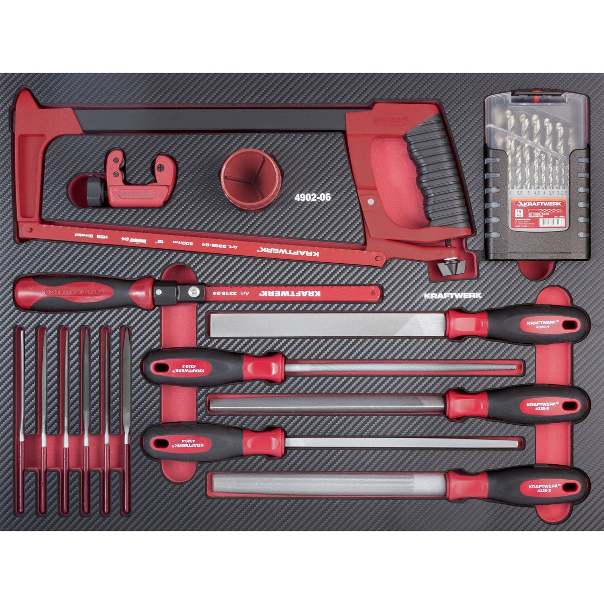KRAFTWERK PRO LINE EVA Feilen-, Sägen- und Bohrer-Satz, 35-tlg., 400 x 525 mm – Komplett-Einlage für präzise Metallbearbeitung - KW-4902-06