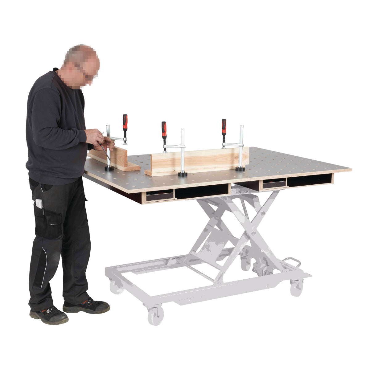 Unicraft Tischoberteil HPL Lochrasterplatte 1200 x 800, Ø20 mm, mit Schubkasten - Art. 6112001