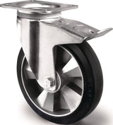TECWERK Schwerlastlenkrolle 160 mm mit Totalfeststeller, 400 kg Tragfähigkeit, Elastikgummi