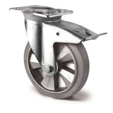 TECWERK Schwerlastlenkrolle 160 mm mit Totalfeststeller, 400 kg Tragfähigkeit, Elastikgummi