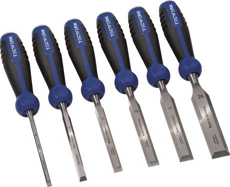 TECWERK Stechbeitelsatz 6-teilig 6–26 mm CV-Stahl mit 2-Komponentenheft und Schlagknopf