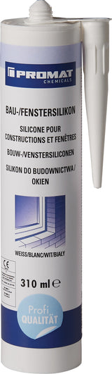 PROMAT CHEMICALS Bau-/Fenstersilikon weiß 310 ml – 15er Pack, neutralvernetzend, ISO 11600