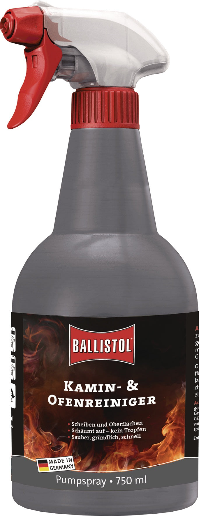 BALLISTOL Kamin- und Ofenreiniger 150 ml Sprühflasche – 6er-Pack, schäumender Kraftreiniger