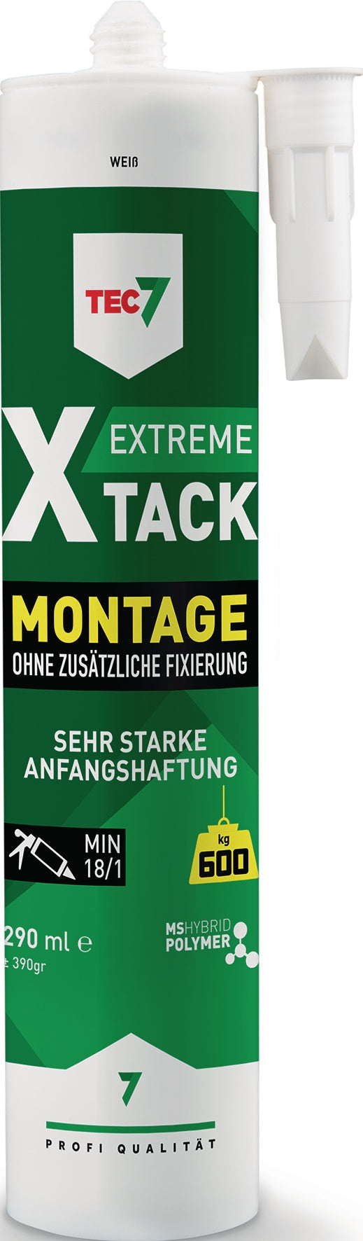TEC7 Montagekleber X-TACK weiß 290 ml – MS-Polymer, 600 kg/m² Anfangshaftung