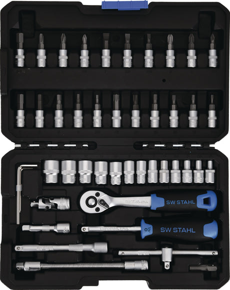 SW STAHL Steckschlüssel-Satz 48-teilig 1/4 Zoll SW 4-14 mm mit Umschaltknarre und 72 Zähnen