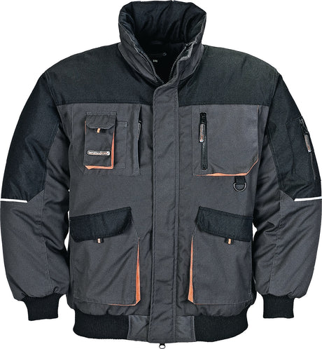 TERRATREND Pilotenjacke Gr. M dunkelgrau/schwarz/orange – Robuste Kälteschutzjacke mit vielen Taschen