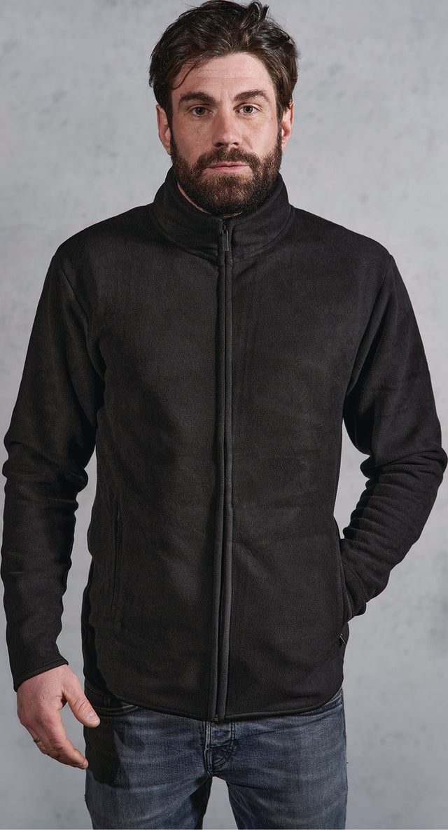 PROMODORO Herren Fleecejacke Double Fleece – 320 g/m², windabweisend, atmungsaktiv, Größe 4XL, Schwarz