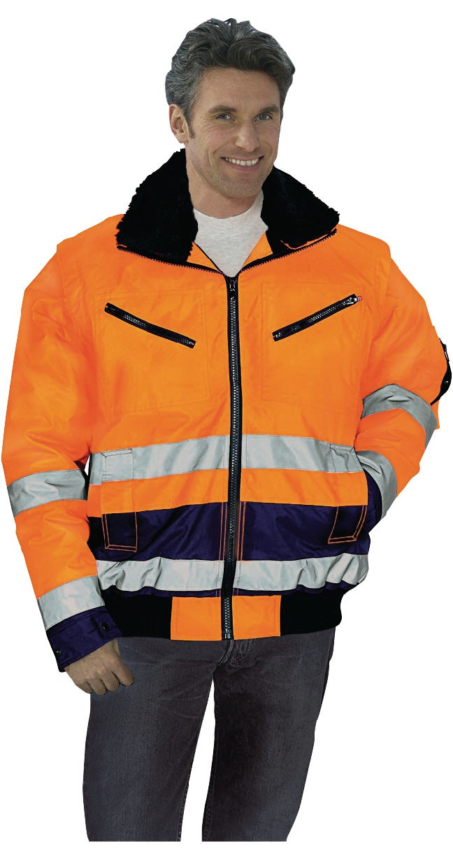 Warnschutz-Pilotenjacke Gr.M orange/marine PREVENT – EN 20471 Kl. 3, wasserdicht, abnehmbare Ärmel