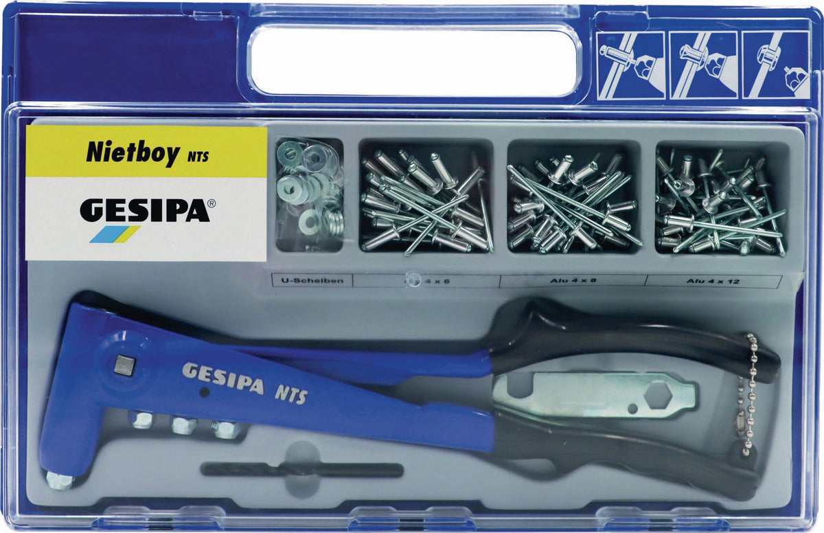 GESIPA Blindnietsortiment Nietboy 135-teilig mit Handnietzange NTS und Blindnieten 4 mm im Kunststoffkoffer