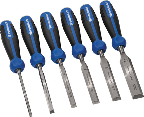 PROMAT Stechbeitelsatz 6-teilig 6–26 mm CV-Stahl mit 2-Komponentenheft und Schlagknopf