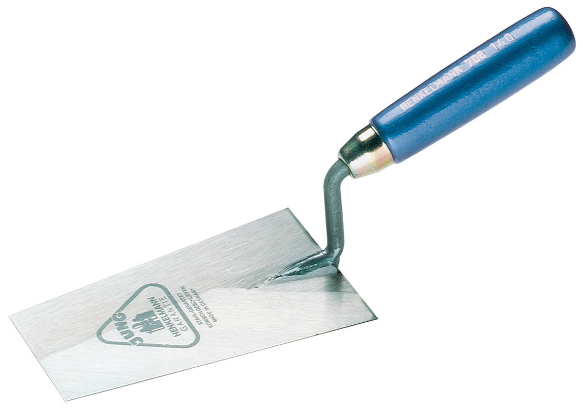 Berner Putzkelle 120 mm von HENKELMANN – gehärteter Stahl, Buchenholzheft, DIN 6441A