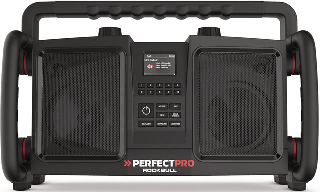 PERFECTPRO Baustellenradio ROCKBULL 11,1 V 230 V – DAB+, Bluetooth, IP65, 2x25 Watt