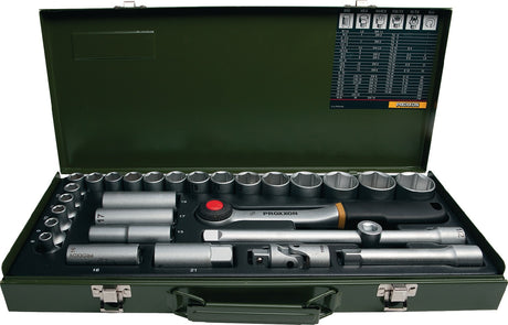 PROXXON Steckschlüssel-Satz 23000, 29-teilig, 1/2 Zoll, SW 8-34 mm, 52 Zähne, 6-Kant