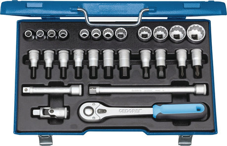 GEDORE Steckschlüsselsatz D 19 IMU-10, 27-teilig, 1/2 Zoll, SW 10-30 mm, 12-Kant, 32 Zähne