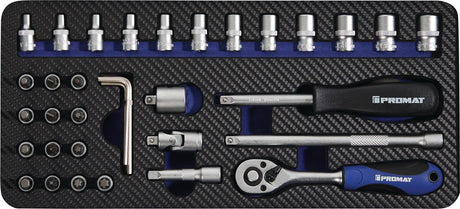 PROMAT Steckschlüsselsatz 36-teilig 1/4 Zoll SW 4-13 mm mit MAGIC Technologie