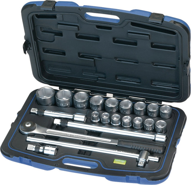 HEYTEC Steckschlüsselsatz 21-teilig 3/4 Zoll SW 19-50 mm mit 72-Zahn-Umschaltknarre